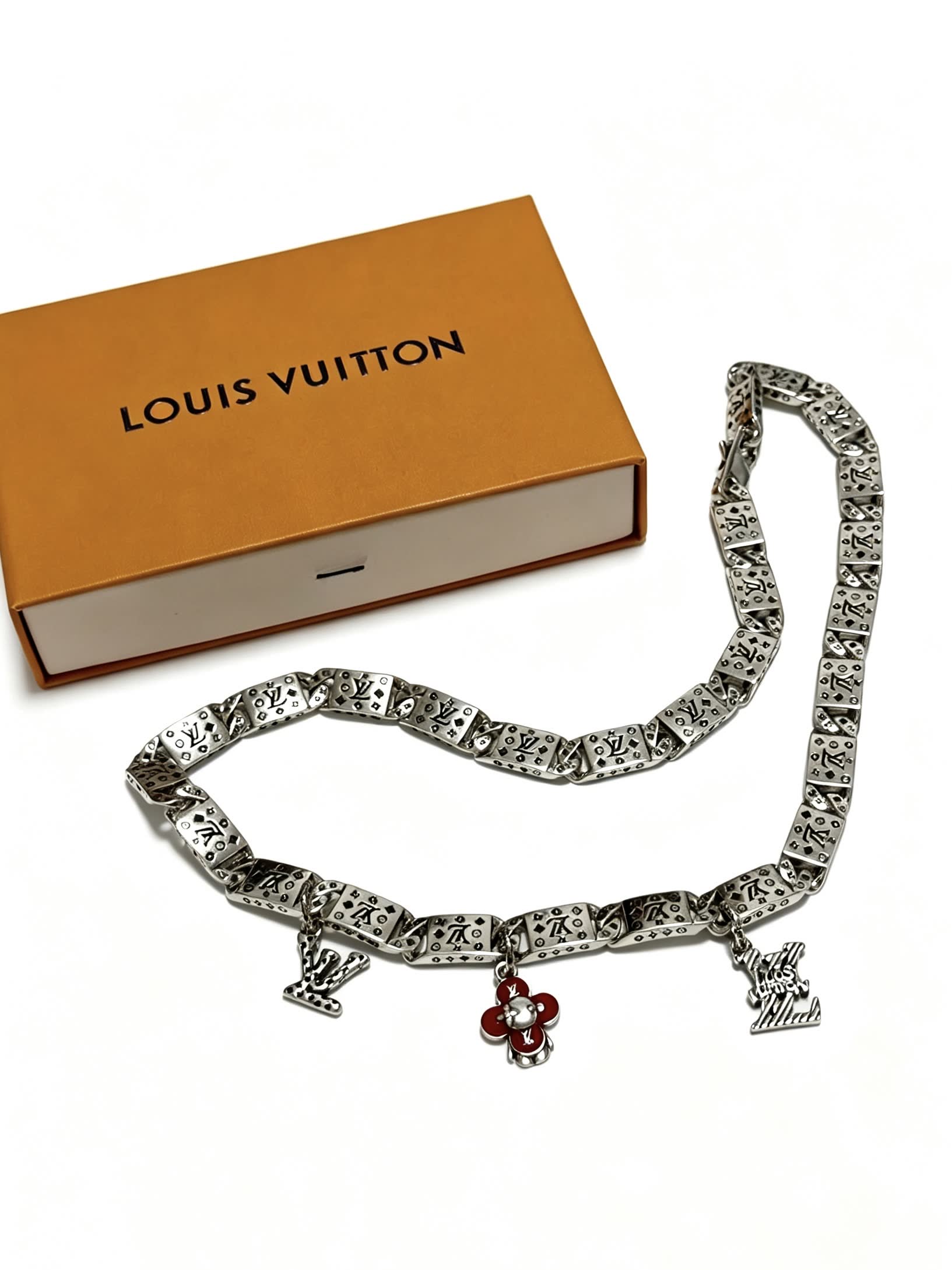 Louis Vuitton Silver Tone Necklace with Charms